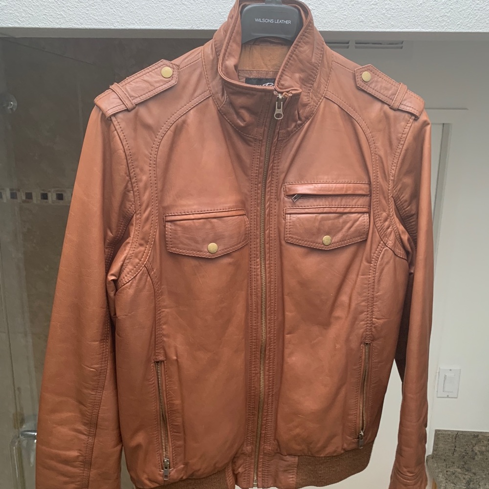 Black Rivet (Tan) Genuine Leather Jacket